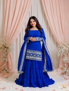 YOGEEFASHION Women Kurti Sharara Dupatta Set