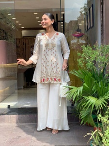 MAHELIKA Women Ethnic Top Palazzo Set