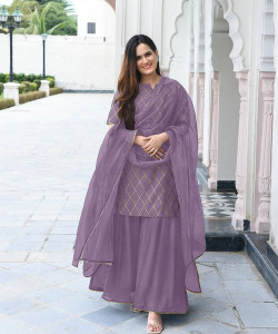 Zestleaf Women Kurta Sharara Attached Dupatta Set