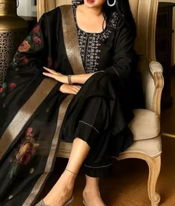 vajiba Embroidered Kurta, Palazzo & Dupatta Set