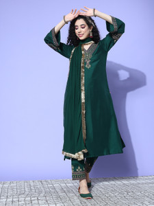 Varanga Women Silk Blend Kurta Pant Dupatta Set - Image 1
