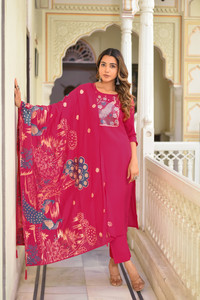 DISHWA DISHW Women Silk Blend Kurti Pant Dupatta Set - Image 1