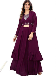 JANKI FASHION Women Crop Top Skirt Ethnic Jacket Set
