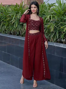 AARYA ETHINC CENTER Women Ethnic Top Palazzo Ethnic Jacket Set