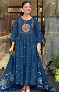 Niri and Rini Embroidered Anarkali Kurta, Bottom & Dupatta Set