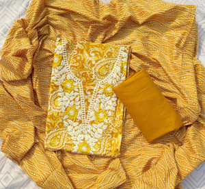 FAB JUNCTION Pure Cotton Printed, Self Design Salwar Suit Material