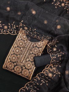 FREYLU Organza Embroidered Salwar Suit Material