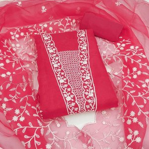 FREYLU Organza Embroidered Salwar Suit Material