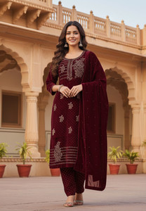 ASenterprises Velvet Embroidered Salwar Suit Material
