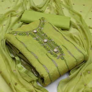 MEHZEEL FAB Cotton Blend Embroidered Kurta & Churidar Material