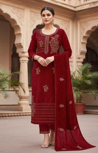 ASenterprises Velvet Embroidered Salwar Suit Material