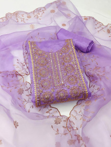Husnpari Organza Embroidered Salwar Suit Material