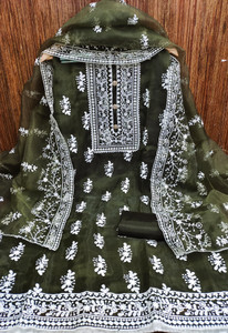 M FASHION Organza Embroidered Salwar Suit Material