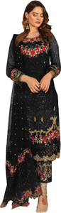 SHAFNUFAB Georgette Embroidered Kurta & Churidar Material