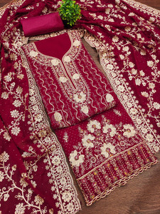 OM international Georgette Embroidered, Self Design Salwar Suit Material