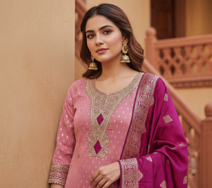 ब्लिसफ्लेयर कॉटन सिल्क एम्ब्रॉइडरेड सलवार सूट मटेरियल