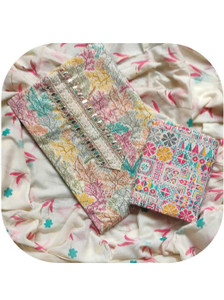 FAB JUNCTION Pure Cotton Printed, Self Design Salwar Suit Material