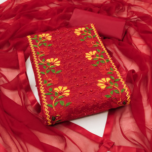 TRYSTON Cotton Blend Embroidered Salwar Suit Material