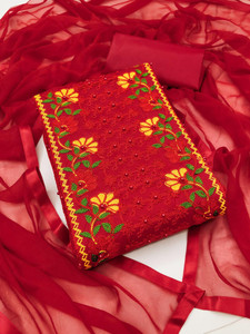 TRYSTON Cotton Blend Embroidered Salwar Suit Material