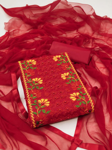 TRYSTON Cotton Blend Embroidered Salwar Suit Material