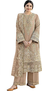 KAPANKU Chiffon Embroidered Salwar Suit Material