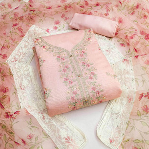 Peachmode Chanderi Embroidered Salwar Suit Material