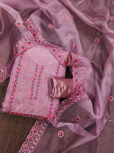 FREYLU Organza Embroidered Salwar Suit Material