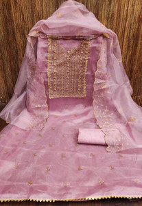 FREYLU Organza Embroidered Salwar Suit Material