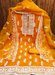 M FASHION Organza Embroidered Salwar Suit Material