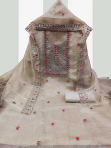 FREYLU Organza Embroidered Salwar Suit Material