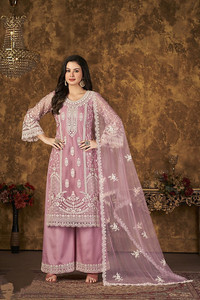 TRIVORA Net/Lace Embroidered Kurta & Palazzo Material