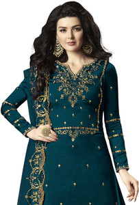 THE 9192 Satin Embroidered Kurta & Sharara Fabric