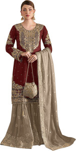 VIBHULEHENGA Georgette Embroidered Salwar Suit Material