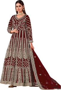 Shoponbit Net/Lace Embroidered Gown/Anarkali Kurta & Bottom Material