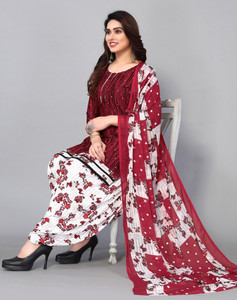SIRIL Crepe Polka Print, Floral Print, Printed, Geometric Print, Colorblock Salwar Suit Material