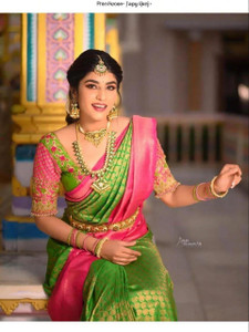 ZILVIRA Printed Kanjivaram Jacquard, Art Silk Saree