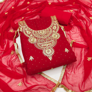 TRYSTON Georgette Embroidered Salwar Suit Material