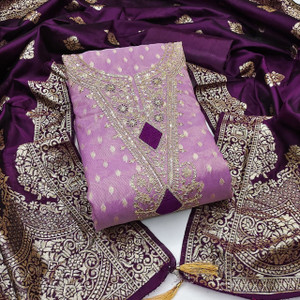 KURTAKULTURE Pure Silk Embroidered Salwar Suit Material