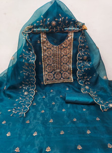 FREYLU Organza Embroidered Salwar Suit Material