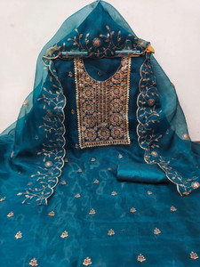 FREYLU Organza Embroidered Salwar Suit Material