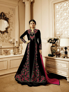 DIVINE INTERNATIONAL TRADING CO Georgette Embroidered, Self Design Gown/Anarkali Kurta & Bottom Material