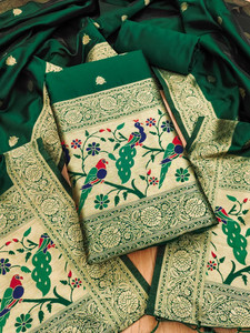 ETHANIC VILLA Silk Blend Self Design Salwar Suit Material