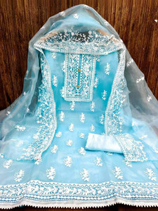 M FASHION Organza Embroidered Salwar Suit Material