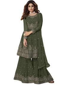 JATRIQQ Georgette Embroidered Kurta & Sharara Fabric