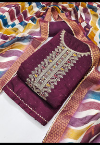 Tavas Chanderi Embroidered Salwar Suit Material