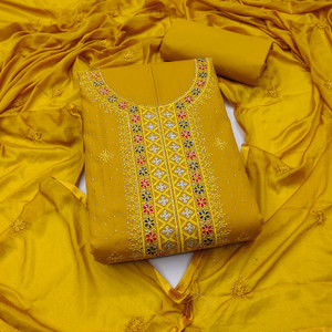 ANAND Cotton Blend Embroidered Salwar Suit Material