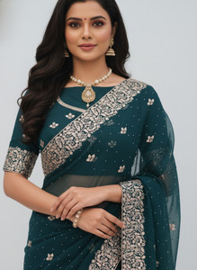 KHRITI FAB Unstitched Organza Blouse Material Printed - Image 1