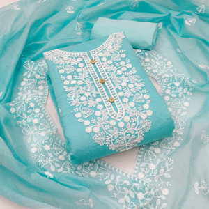 manvaa Cotton Blend Embroidered Salwar Suit Material