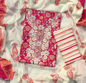 ABODH COLOURS Pure Cotton Embroidered, Printed, Self Design Salwar Suit Material