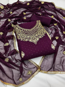 TRYSTON Georgette Embroidered Salwar Suit Material